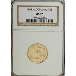 1992-W G$5 Columbus Gold Five Dollar MS70 NGC