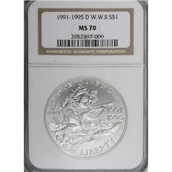 1991-1995D $1 World War II Silver Dollar MS70 NGC
