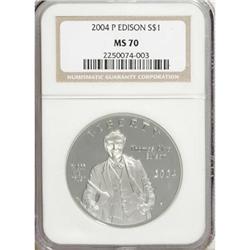 2004-P $1 Edison Silver Dollar MS70 NGC