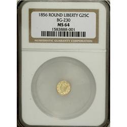 1856 25C Liberty Round 25 Cents, BG-230, Low R.4, MS64