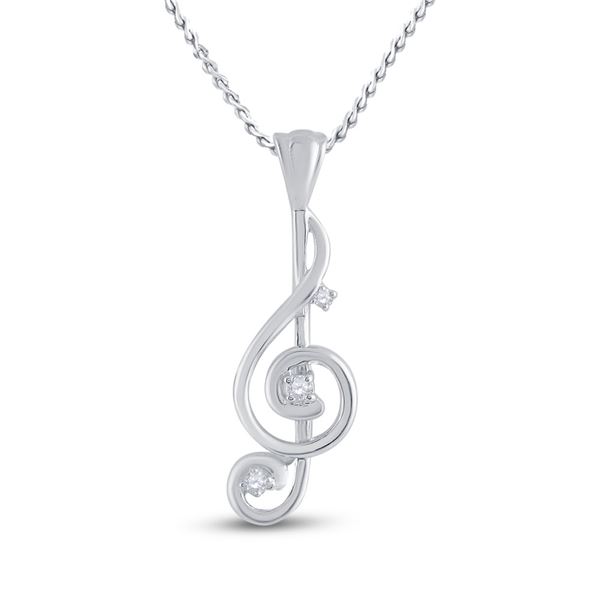 Round Diamond Treble Clef Music Note Pendant 1/20 Cttw 10KT White Gold