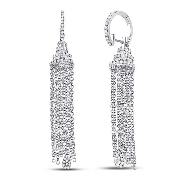 Round Diamond Chain Teardrop Dangle Earrings 1-5/8 Cttw 14KT White Gold