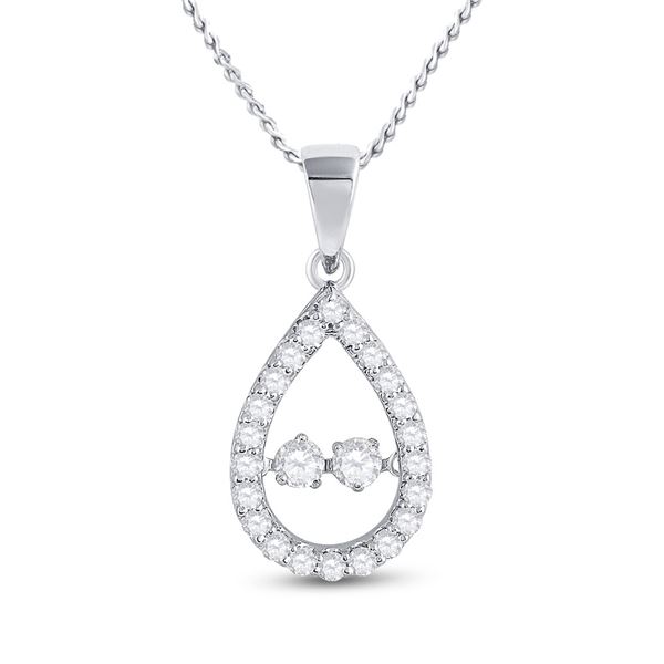 Round Diamond Moving Twinkle 2-Stone Teardrop Pendant 1/2 Cttw 10KT White Gold