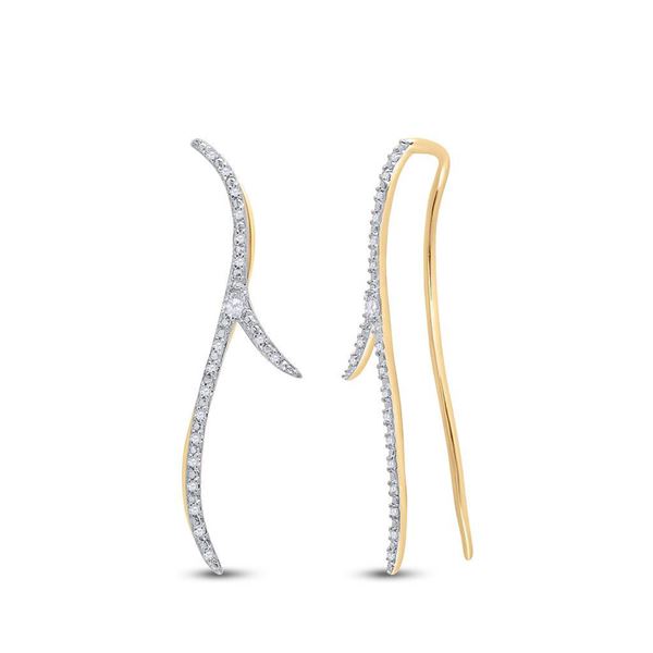 Round Diamond Slender Climber Earrings 1/5 Cttw 10KT Yellow Gold