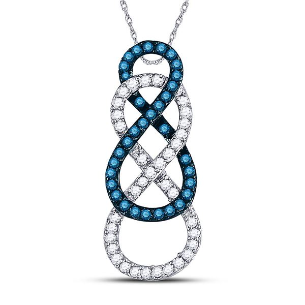 Round Blue Color Enhanced Diamond Linked Infinity Pendant 1/4 Cttw 10KT White Gold