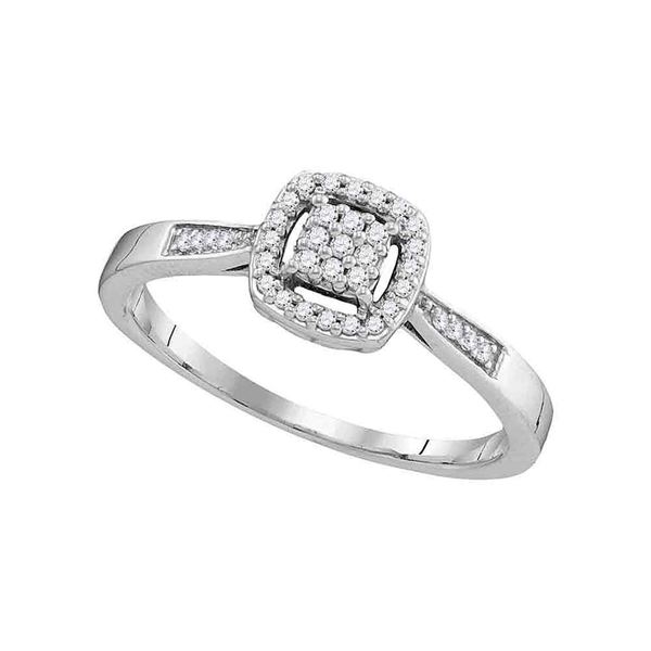 Round Diamond Square Cluster Ring 1/8 Cttw 10KT White Gold