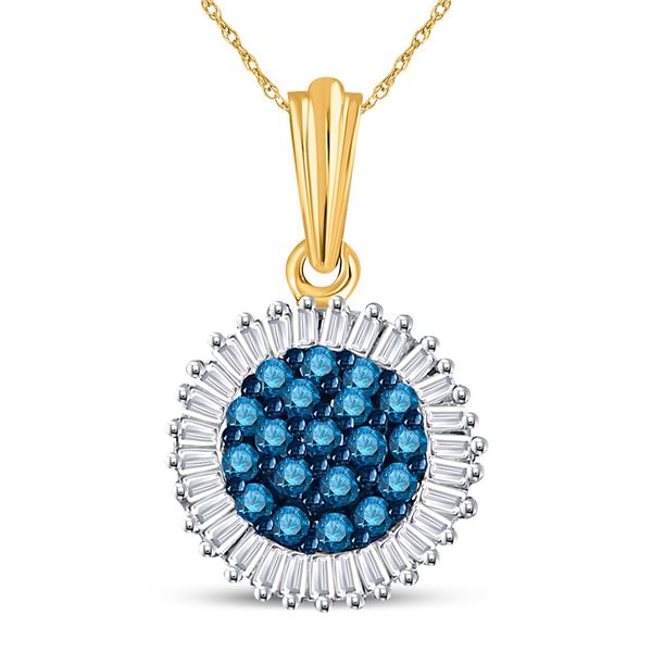 Round Blue Color Enhanced Diamond Cluster Pendant 1/2 Cttw 10KT Yellow Gold