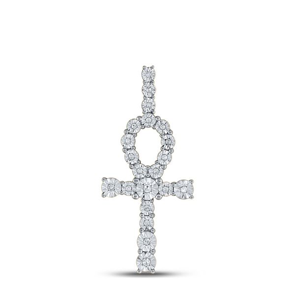 Round Diamond Ankh Cross Charm Pendant 1/5 Cttw 10KT Yellow Gold
