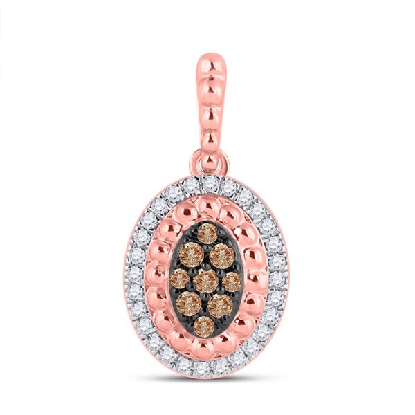 Round Brown Diamond Oval Pendant 1/4 Cttw 10KT Rose Gold