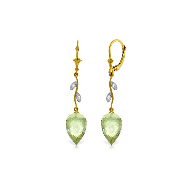 Genuine 19.02 ctw Green Amethyst & Diamond Earrings 14KT Yellow Gold - REF-51Z9N