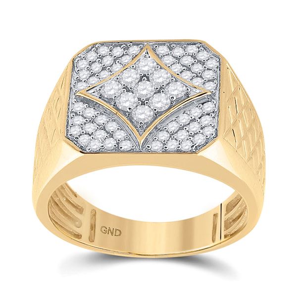 Round Diamond Square Cluster Textured Ring 3/4 Cttw 10KT Yellow Gold