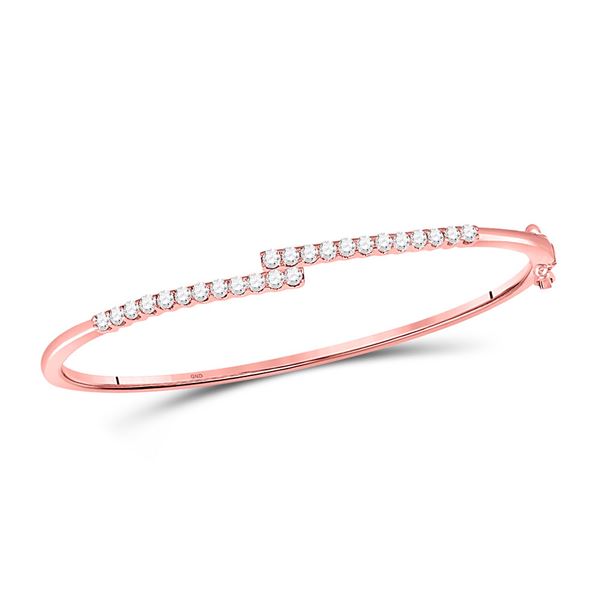 Round Diamond Bypass Bangle Bracelet 1 Cttw 14KT Rose Gold