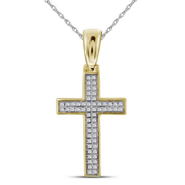 Round Diamond Small Cross Charm Pendant 1/6 Cttw 10KT Yellow Gold