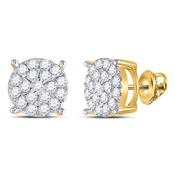 Round Diamond Fashion Cluster Earrings 1 Cttw 10KT Yellow Gold