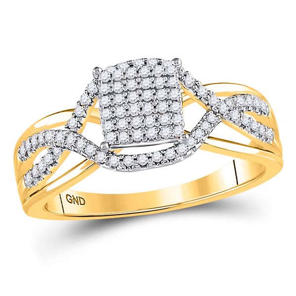 Round Diamond Rectangle Twist Cluster Ring 1/4 Cttw 10KT Yellow Gold