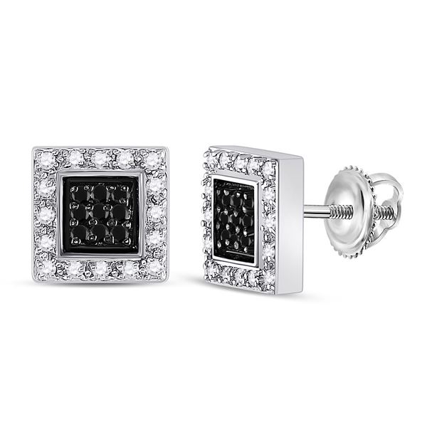 Round Black Color Enhanced Diamond Square Earrings 1/2 Cttw 14KT White Gold