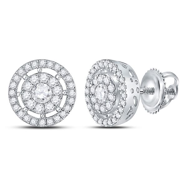 Round Diamond Cluster Earrings 1 Cttw 14KT White Gold
