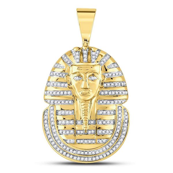 Round Diamond Pharaoh Face Charm Pendant 5/8 Cttw 10KT Yellow Gold