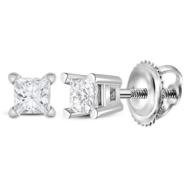 Princess Diamond Solitaire Earrings 1/6 Cttw 14KT White Gold