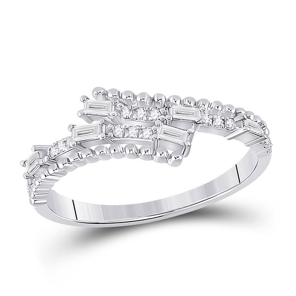 Baguette Diamond Bypass Band Ring 1/5 Cttw 14KT White Gold