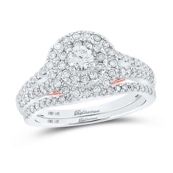 Diamond Bridal Wedding Ring Band Set 1 Cttw 14KT Two-tone Gold