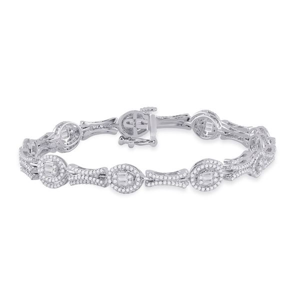 Baguette Diamond Oval Link Bracelet 2 Cttw 14KT White Gold