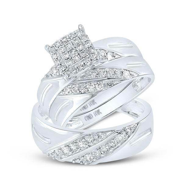 Diamond Square Matching Wedding Set 5/8 Cttw 10KT White Gold