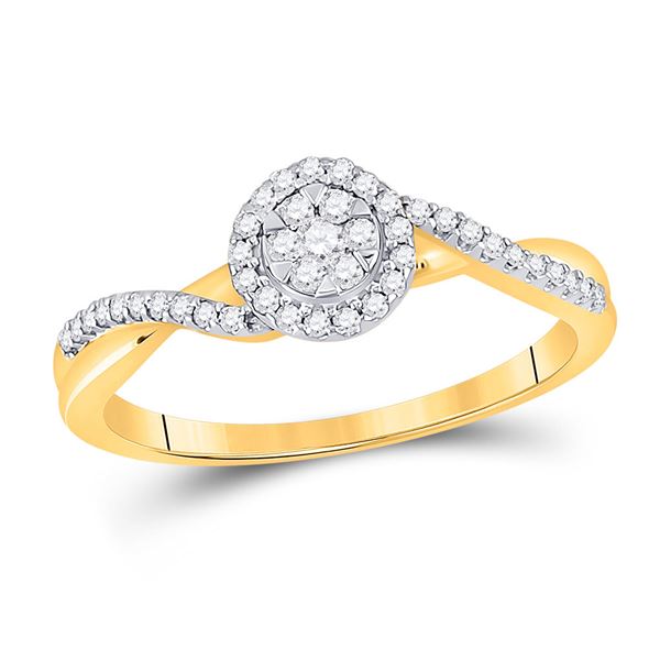 Round Diamond Twist Flower Cluster Ring 1/5 Cttw 14KT Yellow Gold
