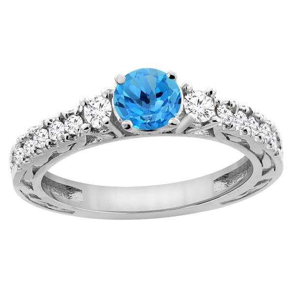 1.35 CTW Swiss Blue Topaz & Diamond Ring 14K White Gold - REF-79M5A