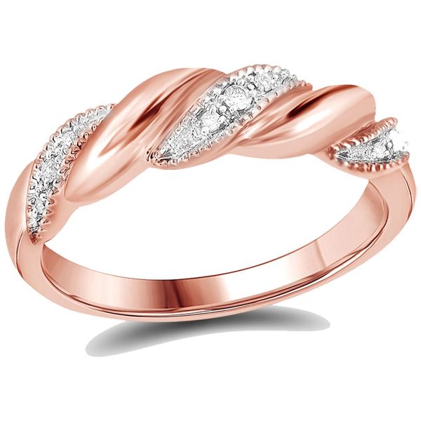 Round Diamond Milgrain Crossover Band Ring 1/20 Cttw 14KT Rose Gold