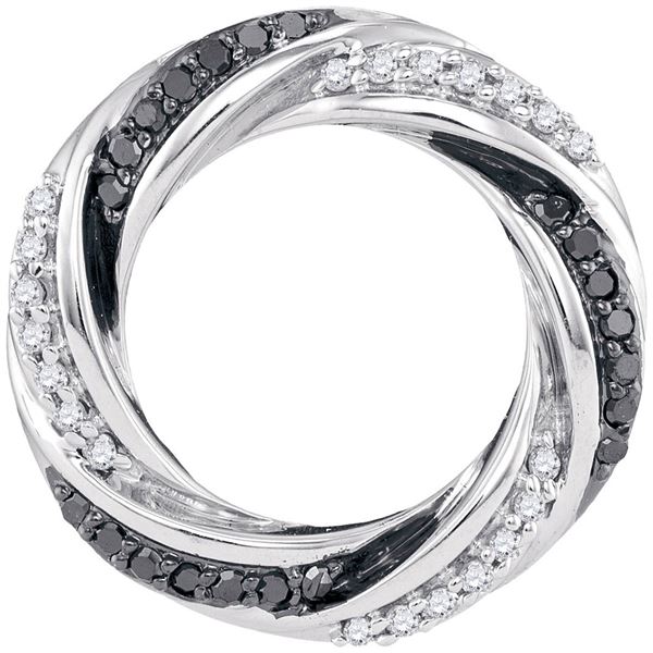 Round Black Color Enhanced Diamond Circle Pendant 1/4 Cttw 10KT White Gold