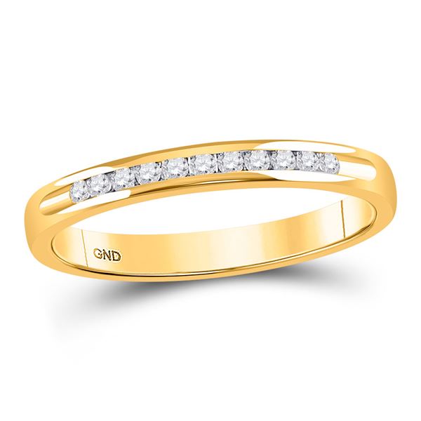 Machine Set Round Diamond Wedding Channel Band 1/10 Cttw 14KT Yellow Gold