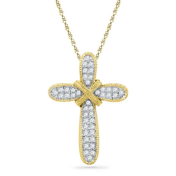 Round Diamond Cross Pendant 1/6 Cttw 10KT Yellow Gold