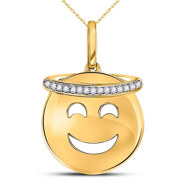 Round Diamond Smiley Face Halo Emoji Pendant 1/20 Cttw 10KT Yellow Gold