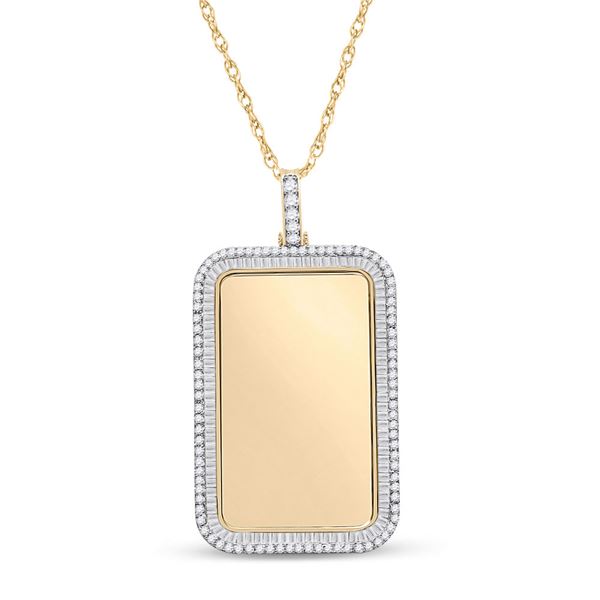 Baguette Diamond Dog Tag Picture Memory Pendant 2 Cttw 10KT Yellow Gold