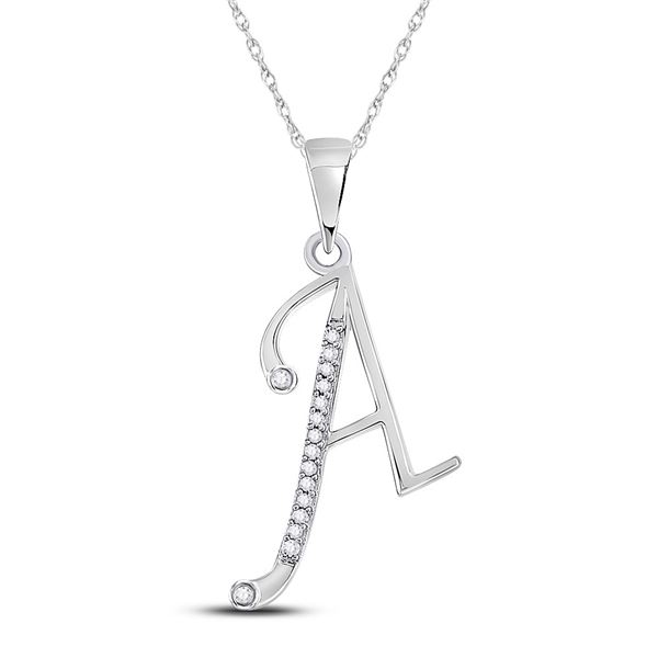 Round Diamond A Initial Letter Pendant 1/12 Cttw 10KT White Gold