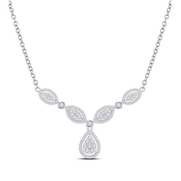 Round Diamond Teardrop Necklace 3/4 Cttw 10KT White Gold