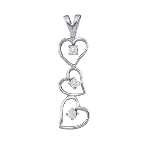 Round Diamond Triple Cascading Heart Pendant .03 Cttw 10KT White Gold