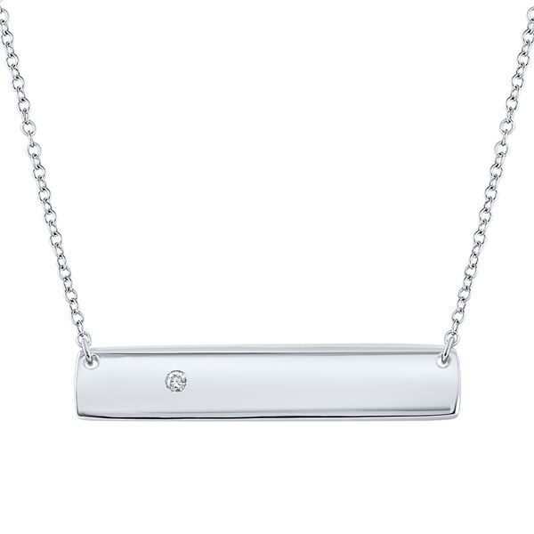 Round Diamond Rectangle Bar Necklace .02 Cttw 10KT White Gold