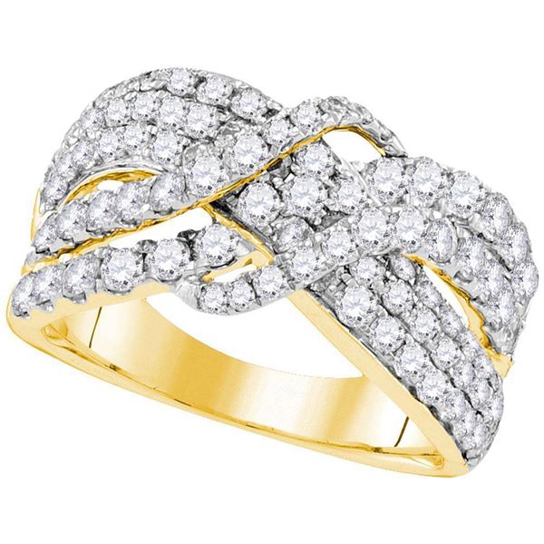 Round Diamond Crossover Cocktail Ring 2 Cttw 14KT Yellow Gold