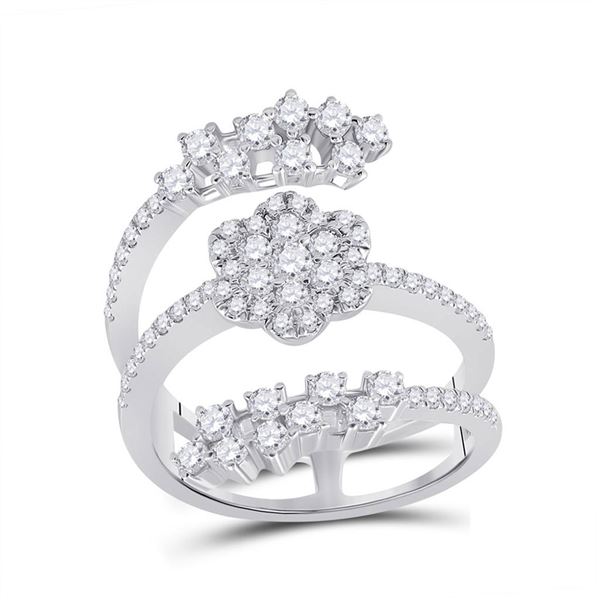 Round Diamond Spiral Cluster Ring 1 Cttw 14KT White Gold