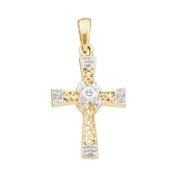 Round Diamond Bounded Cross Pendant 1/20 Cttw 10KT Yellow Gold