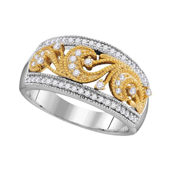 Round Diamond 2-tone Filigree Band Ring 1/3 Cttw 10KT Two-tone Gold