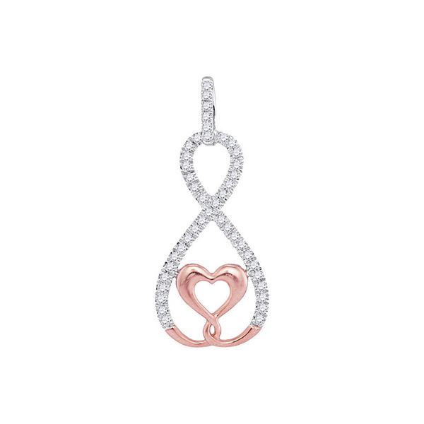 Round Diamond Heart Infinity Pendant 1/8 Cttw 10KT Two-tone Gold