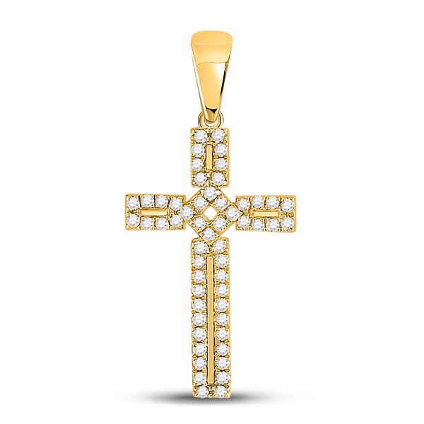 Round Diamond Roman Cross Pendant 1/3 Cttw 10KT Yellow Gold