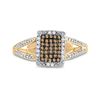 Image 2 : Round Brown Diamond Cluster Ring 1/5 Cttw 10KT Yellow Gold