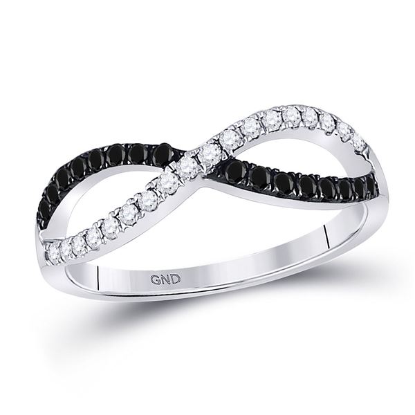 Round Black Color Enhanced Diamond Infinity Ring 1/3 Cttw 10KT White Gold