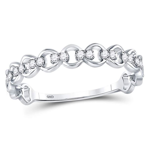Round Diamond Link Stackable Band Ring 1/8 Cttw 10KT White Gold