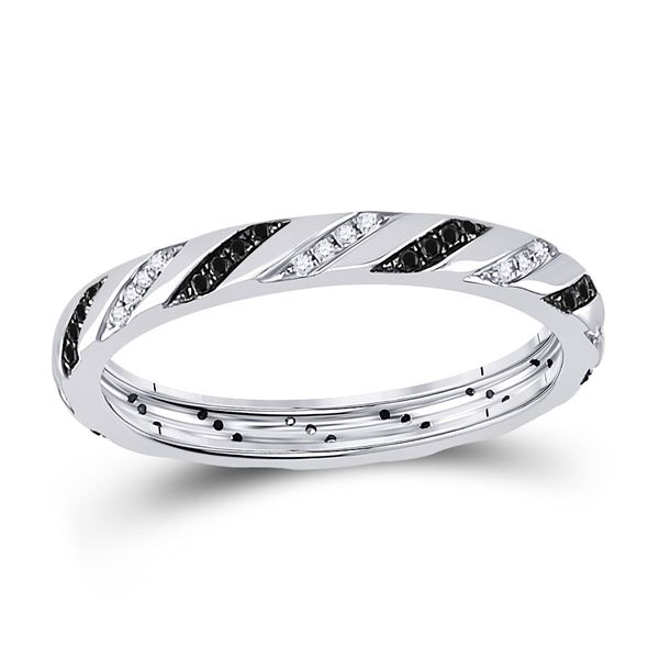 Round Black Color Enhanced Diamond Eternity Ring 1/5 Cttw 10KT White Gold