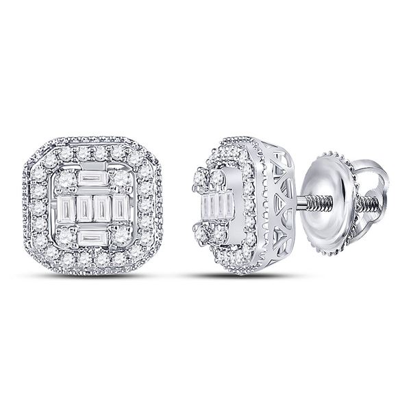 Baguette Diamond Fashion Cluster Earrings 3/8 Cttw 14KT White Gold